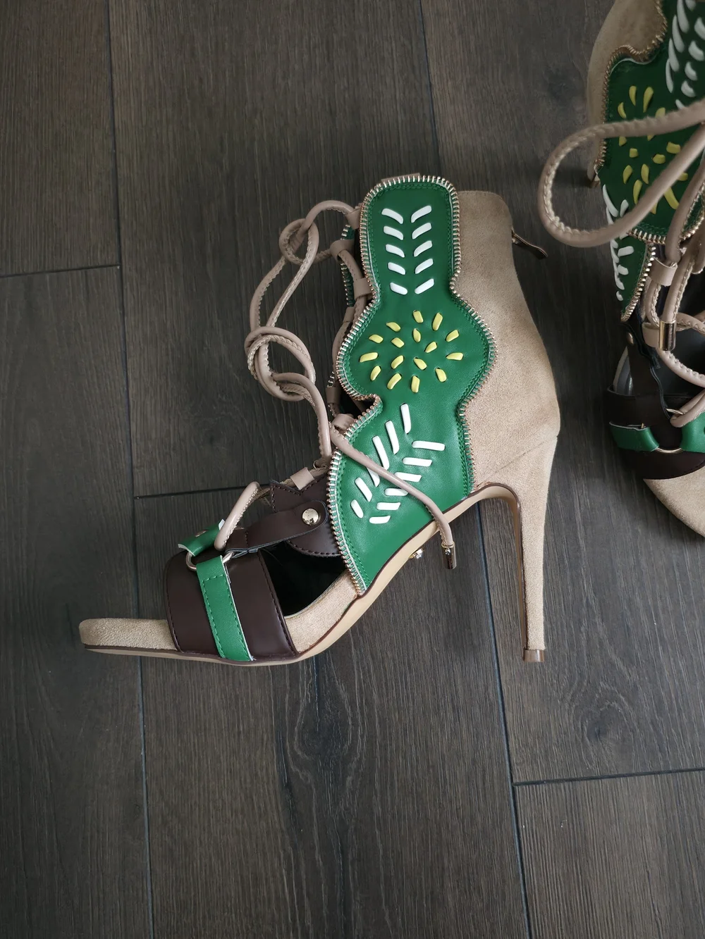 Azalea Wang Akira Shainia Green Multi Stiletto Sandal